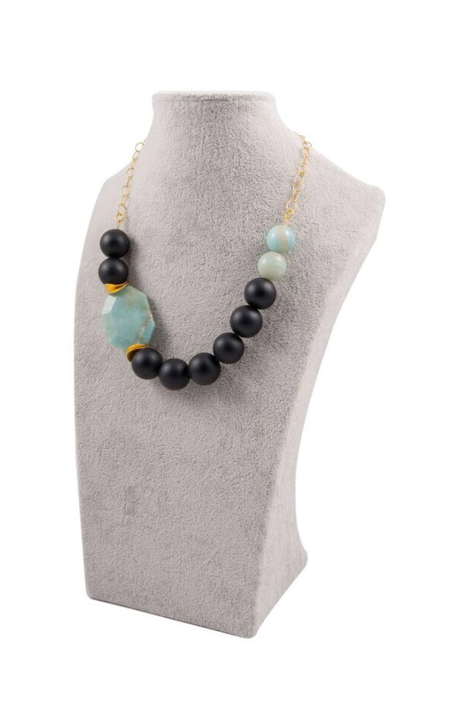 Green Amazonite and Black Onyx Statement Necklace