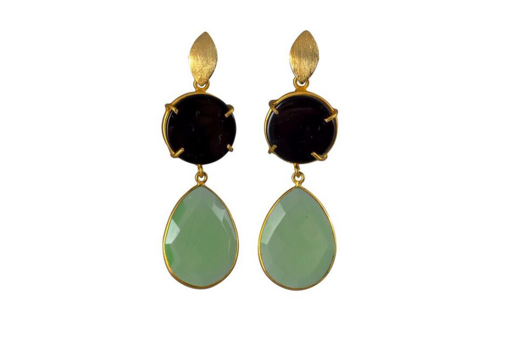 Green Chrysoprase and Black Onyx Cocktail Earrings