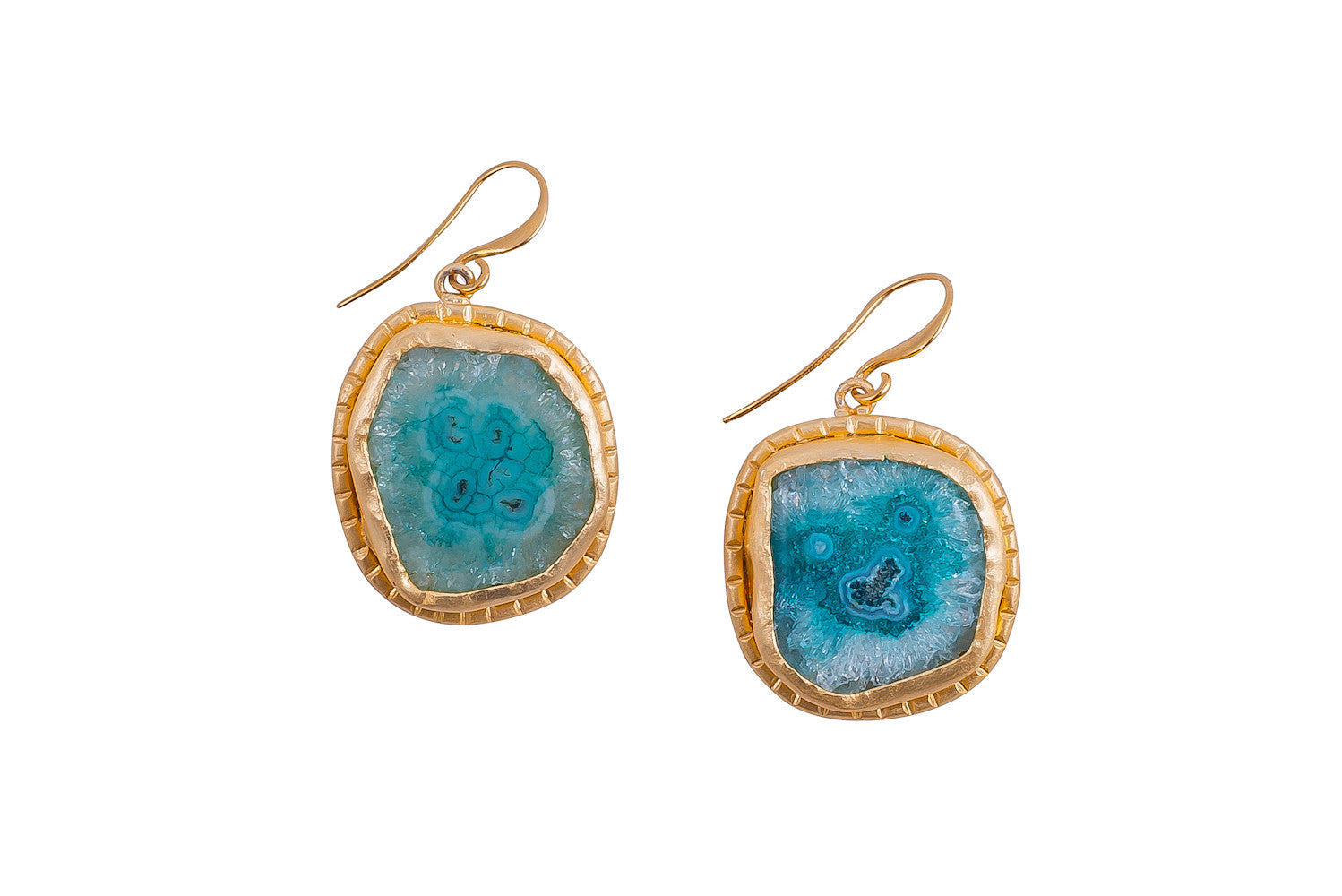 Raw Cut Light Blue Solar Quartz Earrings