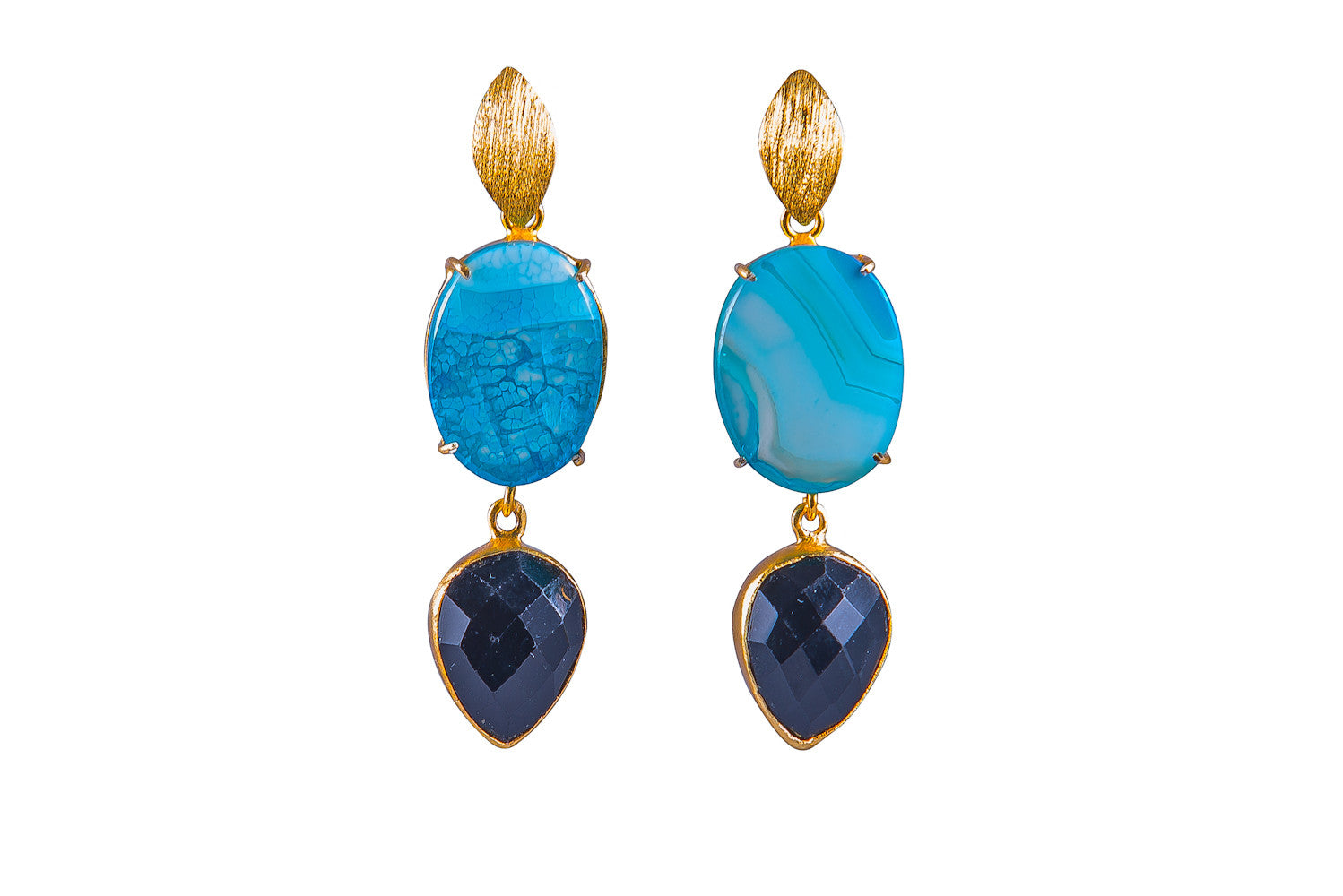 Blue Agate and Black Onyx Cocktail Earrings