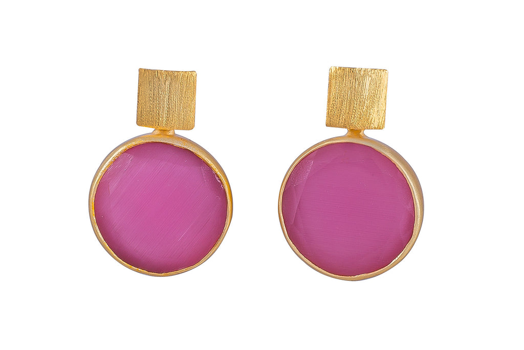 Pink Onyx Circle Earrings