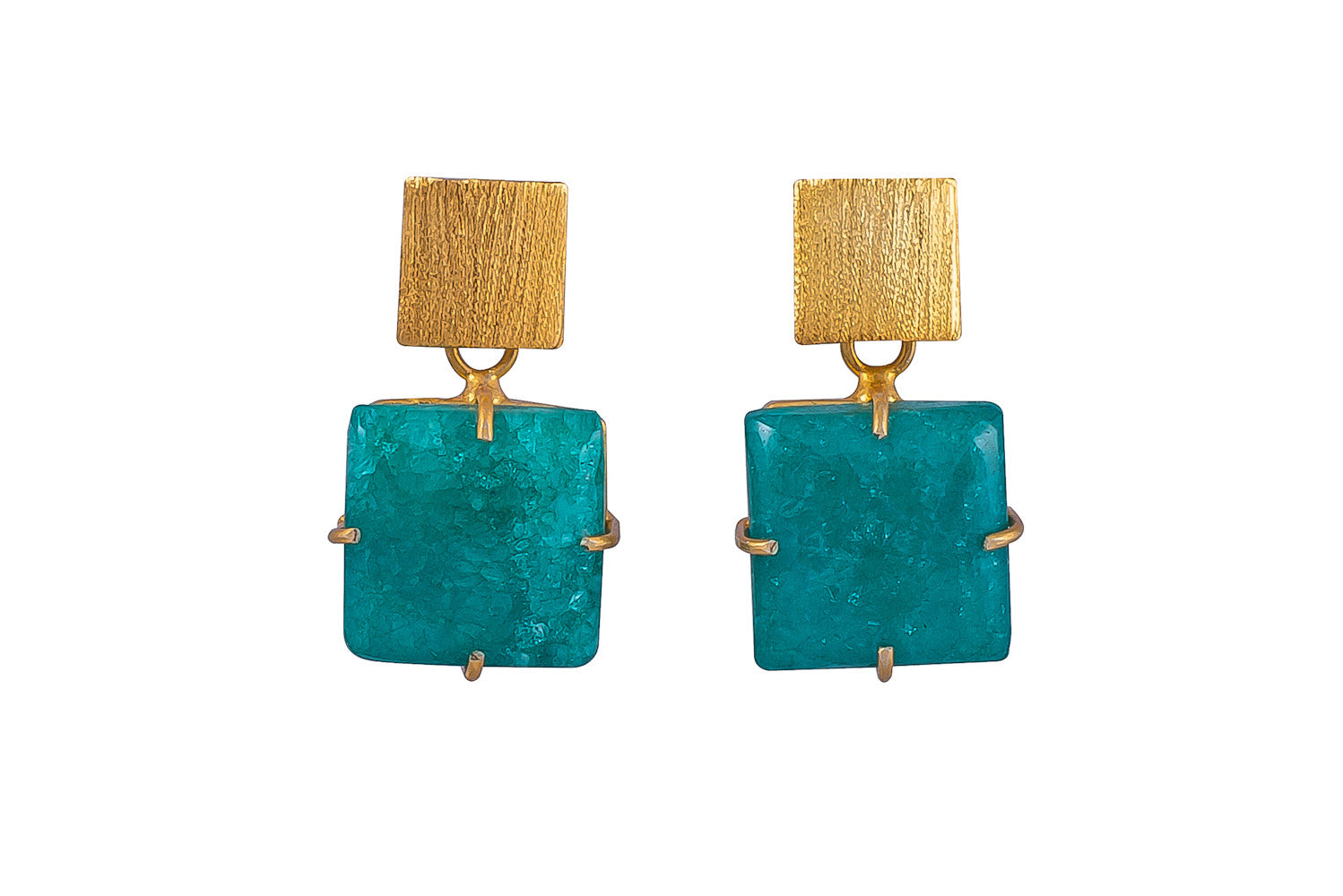 Green Square Solar Quartz Earrings