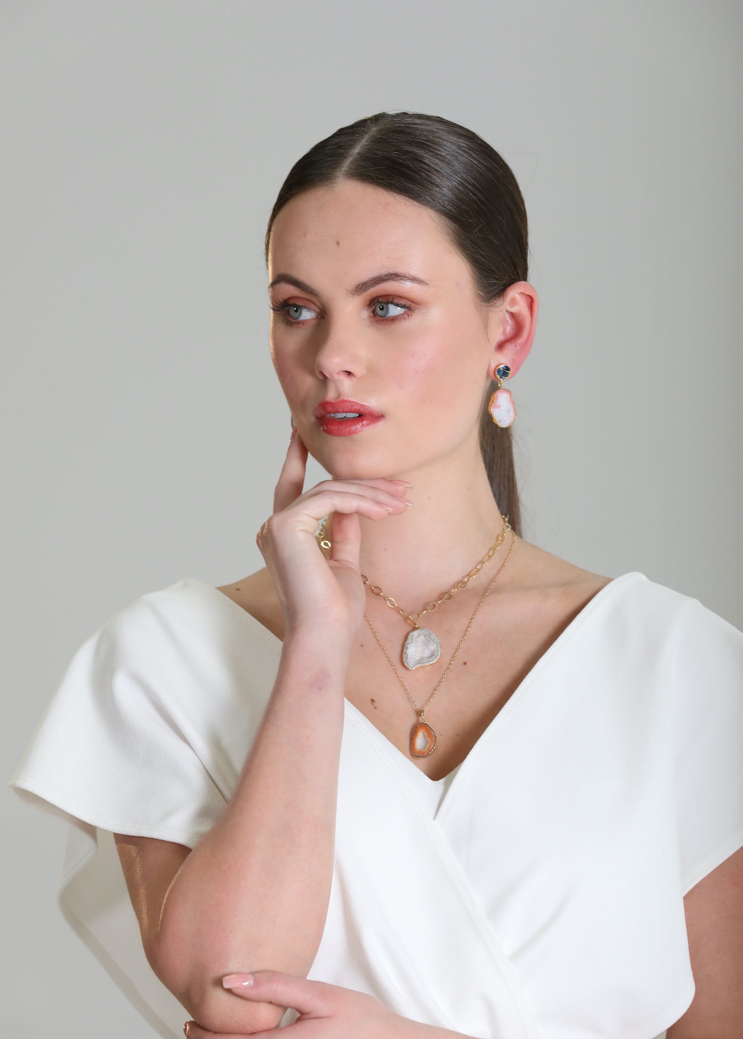 Peach and Navy Falling Rocks Earrings