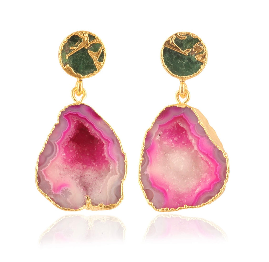 Pink and Green Falling Rocks Earrings