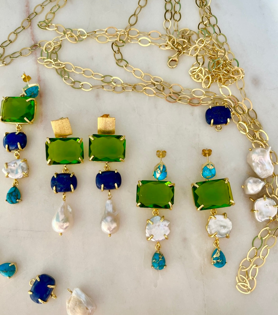 Oceania Earrings Green & Navy